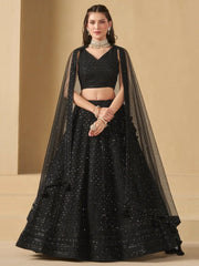 Captivating Black Thread Work Georgette Party Wear Lehenga Choli - Ethnic Plus In