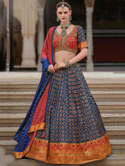 Captivating Navy Blue Zari Weaving Silk Wedding Wear Lehenga Choli - Ethnic Plus In