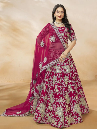 Captivating Rani Pink Embroidered Silk Engagement Wear Lehenga Choli - Ethnic Plus In