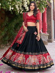 Charming Black Patola Printed Tussar Silk Traditional Lehenga Choli - Ethnic Plus In