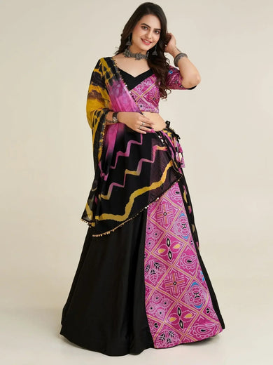 Charming Black Zari Work Rayon Navratri Wear Lehenga Choli With Dupatta - Ethnic Plus In