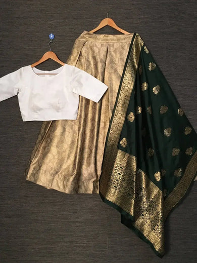 Charming Golden Printed Satin Festival Wear Lehenga Choli With Dupatta - Ethnic Plus In
