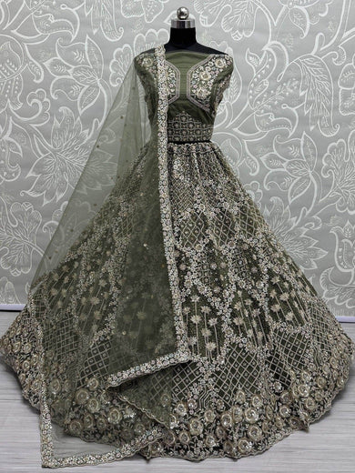 Charming Green Dori Work Net Bridesmaid Lehenga Choli With Dupatta - Ethnic Plus In