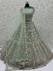 Charming Green Net Sequins Bridesmaids Lehenga Choli - Ethnic Plus In