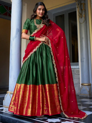 Charming Green Zari Weaving Silk Traditional Half Saree Lehenga - Ethnic Plus In