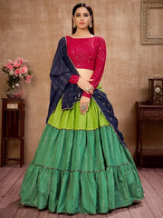Charming Green Zari Work Cotton Party Wear Lehenga Choli With Dupatta - Ethnic Plus In