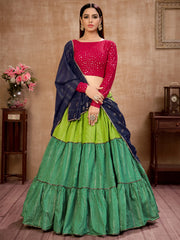 Charming Green Zari Work Cotton Party Wear Lehenga Choli With Dupatta - Ethnic Plus In