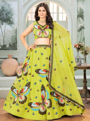Charming Lime Green Georgette Embroidered Lehenga Choli - Ethnic Plus In