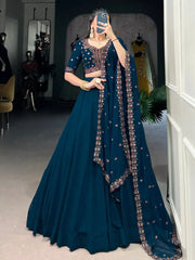 Charming Navy Blue Thread Work Georgette Wedding Wear Lehenga Choli - Ethnic Plus In