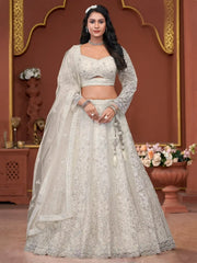Charming Off - White Sequins Georgette Reception Wear Lehenga Choli - Ethnic Plus In