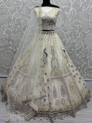 Charming Off - White Sequins Net Wedding Lehenga Choli With Dupatta - Ethnic Plus In