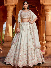 Charming Pista Green Embroidered Tissue Silk Wedding Lehenga Choli - Ethnic Plus In