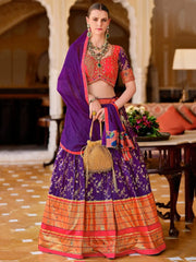 Charming Purple Zari Weaving Silk Traditional Lehenga Choli With Dupatta - Ethnic Plus In