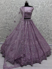 Charming Purple Zircon Work Net Bridesmaid Lehenga Choli With Dupatta - Ethnic Plus In