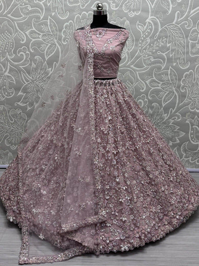 Charming Rose Pink Zari Embroidered Net Designer Lehenga Choli - Ethnic Plus In
