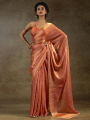 Charming Peach Border Work Satin Designer Pre-Stitched Saree