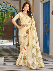 Classy Yellow Thread Embroidered Silk Festival Wear Saree - Ethnic Plus In