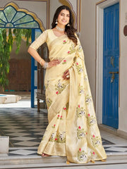 Classy Yellow Thread Embroidered Silk Festival Wear Saree - Ethnic Plus In