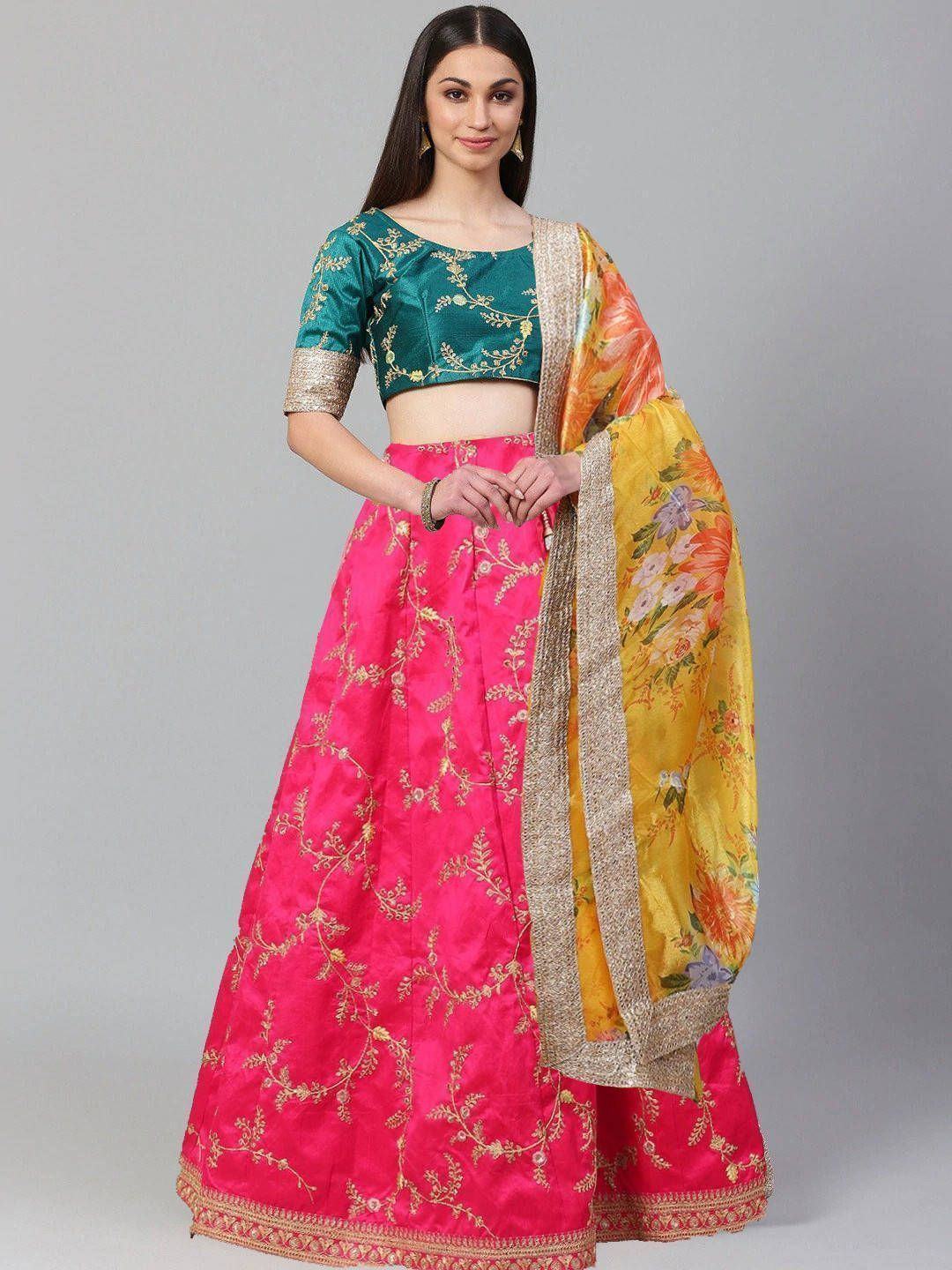 Pink Embroidered Mulberry Bridal Lehenga Choli With Printed Dupatta