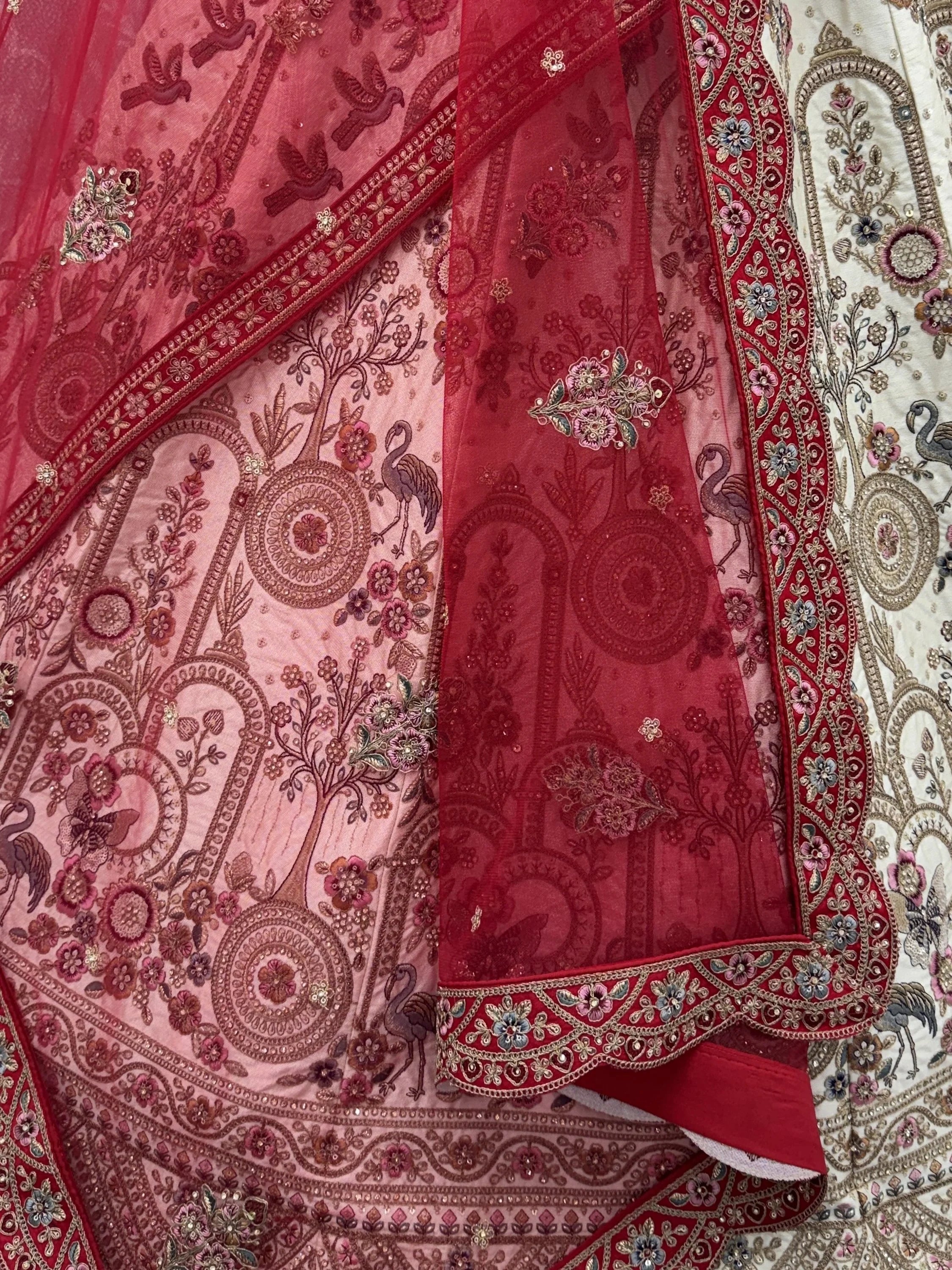 Lovely Off-White Dori Work Silk Bridal Lehenga Choli With Double Dupatta