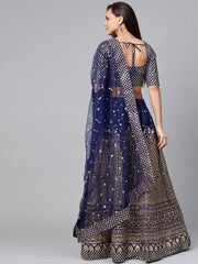 Navy Blue Embroidered Semi-Stitched Myntra Lehenga & Unstitched Blouse with Dupatta