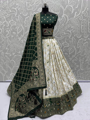 Mesmerizing Off White Engagement Wear Lehenga With Banarasi Dupatta