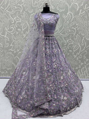 Outstanding Purple Net Zircon Work Bridesmaid Lehenga Choli