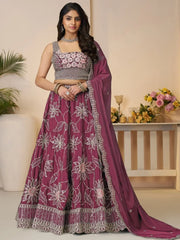 Dazzling Maroon Thread Embroidered Satin Reception Wear Lehenga Choli - Ethnic Plus In