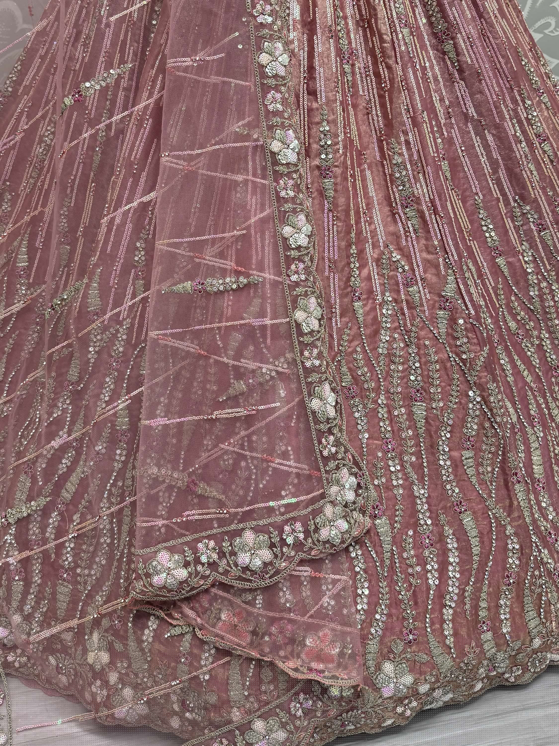 Dazzling Mauve Sequins Work Silk Event Wear Lehenga Choli With Dupatta - Ethnic Plus In