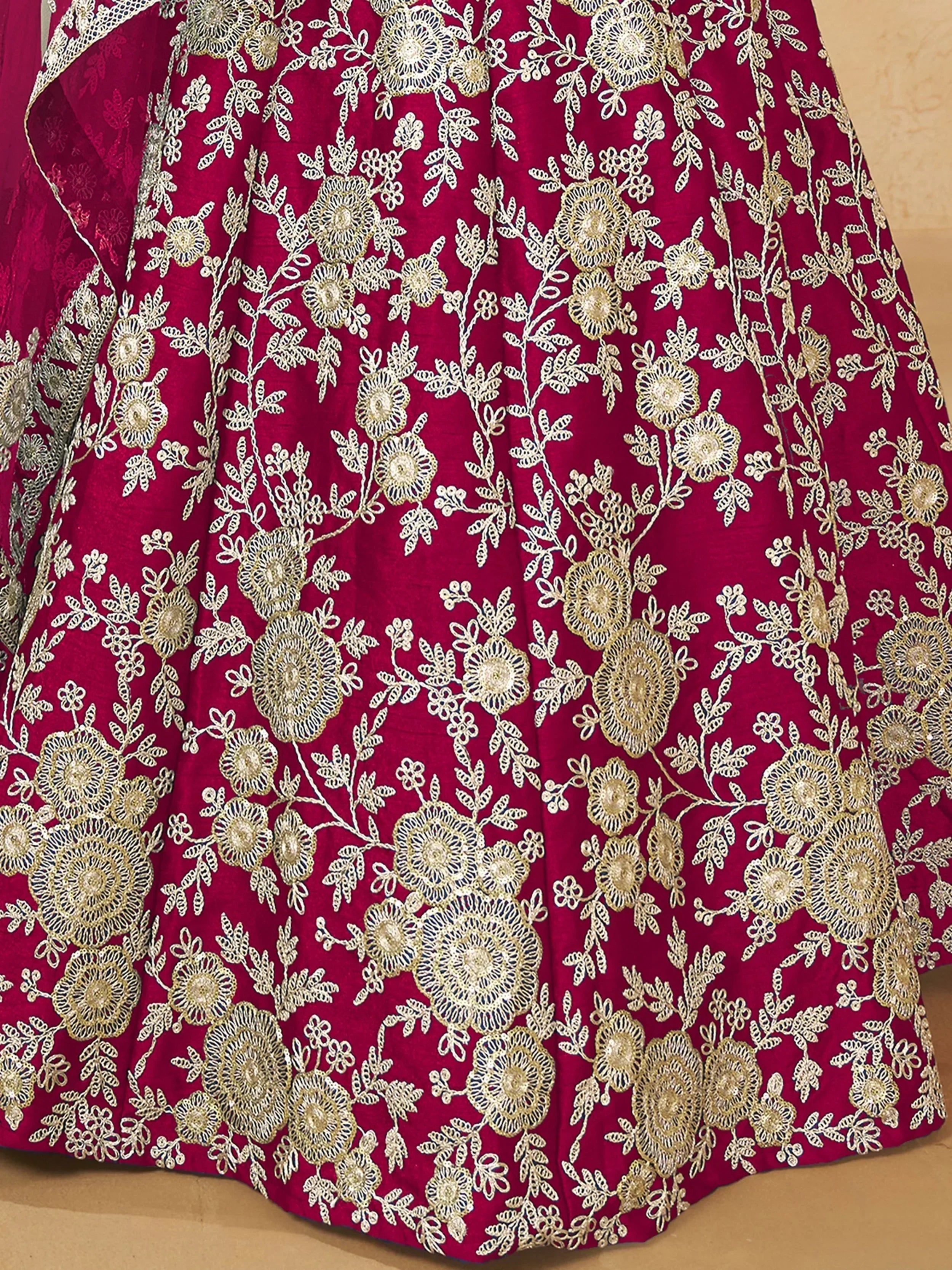 Dazzling Pink Silk Thread Embroidered Lehenga Choli - Ethnic Plus In