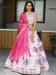 Dazzling White Color Printed Art Silk Festival Wear Lehenga Choli - Ethnic Plus In