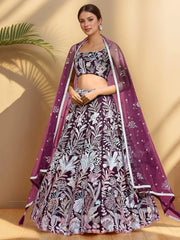 Dazzling Wine Sequins Net Engagement Wear Lehenga Choli - Ethnic Plus In