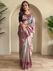 Delicate Lilac Zari Weaving Silk Saree With Blouse - Ethnic Plus In