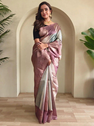 Delicate Lilac Zari Weaving Silk Saree With Blouse - Ethnic Plus In