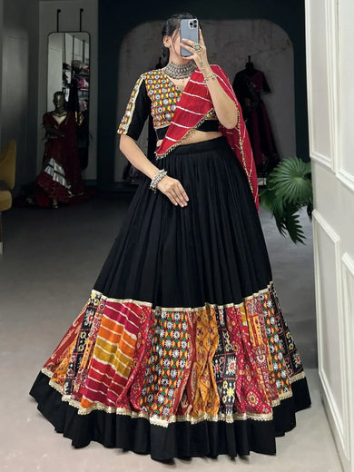 Delightful Black Color Gamthi Work Rayon Navratri Lehenga Choli - Ethnic Plus In