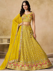 Classic Yellow Zari Embroidered Georgette Haldi Wear Lehenga Choli