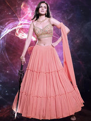 Rocking Pink Thread Work Georgette Festival Wear Lehenga Choli