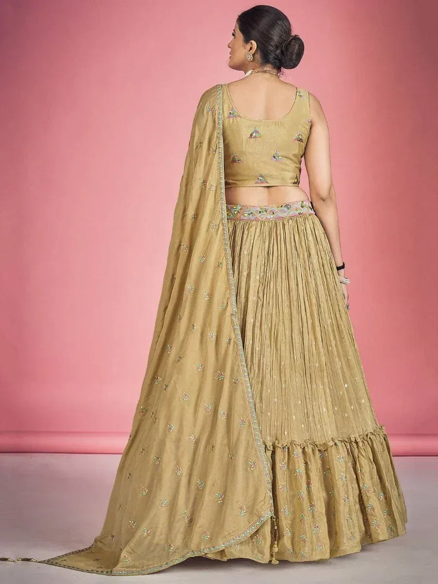 Beige embroidered lehenga choli with dupatta, ethnic Indian wear for women