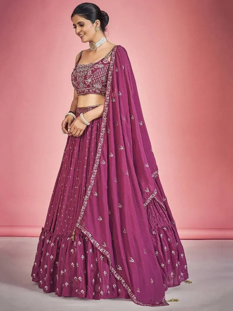 Purple embroidered lehenga choli with dupatta, Indian ethnic wear for women