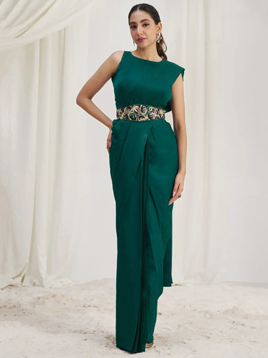 Mesmerizing Teal Green Organza Designer Saree With Blouse