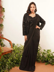 Amazing Black Sequins Work Lycra Ready To Wear Saree With Jacket