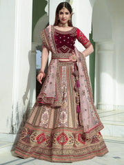 Fantastic Multicolor Thread Embroidery Velvet Bridal Lehenga Choli