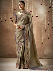 Adorable Olive Color Sequins Silk Function Wear Saree With Blouse