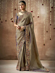 Adorable Olive Color Sequins Silk Function Wear Saree With Blouse