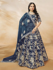 Enchanting Blue Color Embroidered Silk Event Wear Lehenga Choli - Ethnic Plus In
