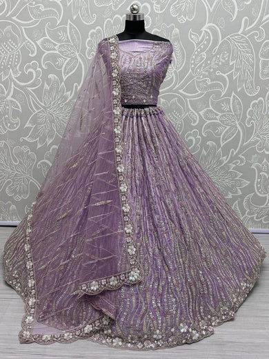 Enchanting Lavender Embroidered Silk Event Wear Lehenga Choli With Dupatta - Ethnic Plus In