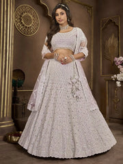 Enchanting Light Purple Embroidered Net Lehenga Choli With Dupatta - Ethnic Plus In