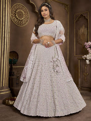 Enchanting Light Purple Embroidered Net Lehenga Choli With Dupatta - Ethnic Plus In