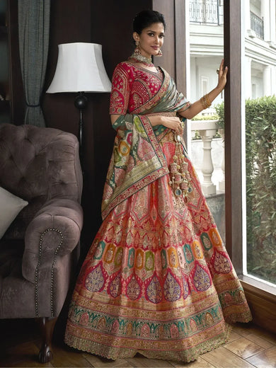 Enchanting Multi Color Embroidered Silk Wedding Lehenga Choli - Ethnic Plus In