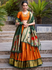 Enchanting Orange Zari Weaving Paithani Silk Traditional Lehenga Choli - Ethnic Plus In